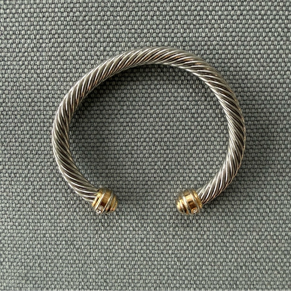 Silver-Tone Twisted Cable Cuff Bracelet with Gold Accents